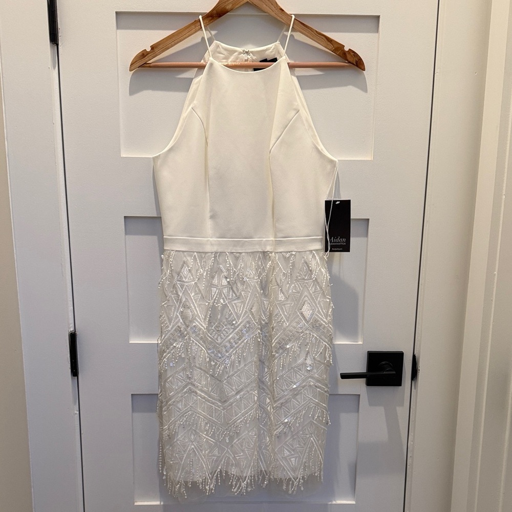 Aidan by Aidan Mattox - Embroidered Fringe Dress - Ivory/Silver - 6